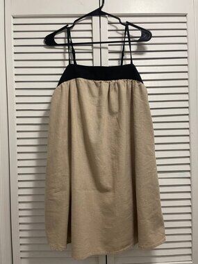 Abercrombie & Fitch Linen Blend Dress Beige Black Straps Size S Lined Summer
